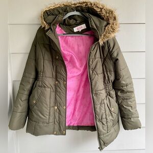 Krush Olive Puffer with Pink Lining